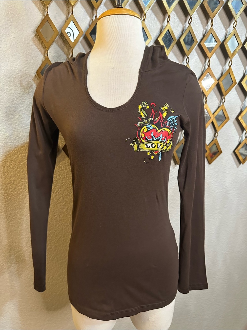 Vintage Vocal Apparel Brown Graphic Hooded Top Y2K
